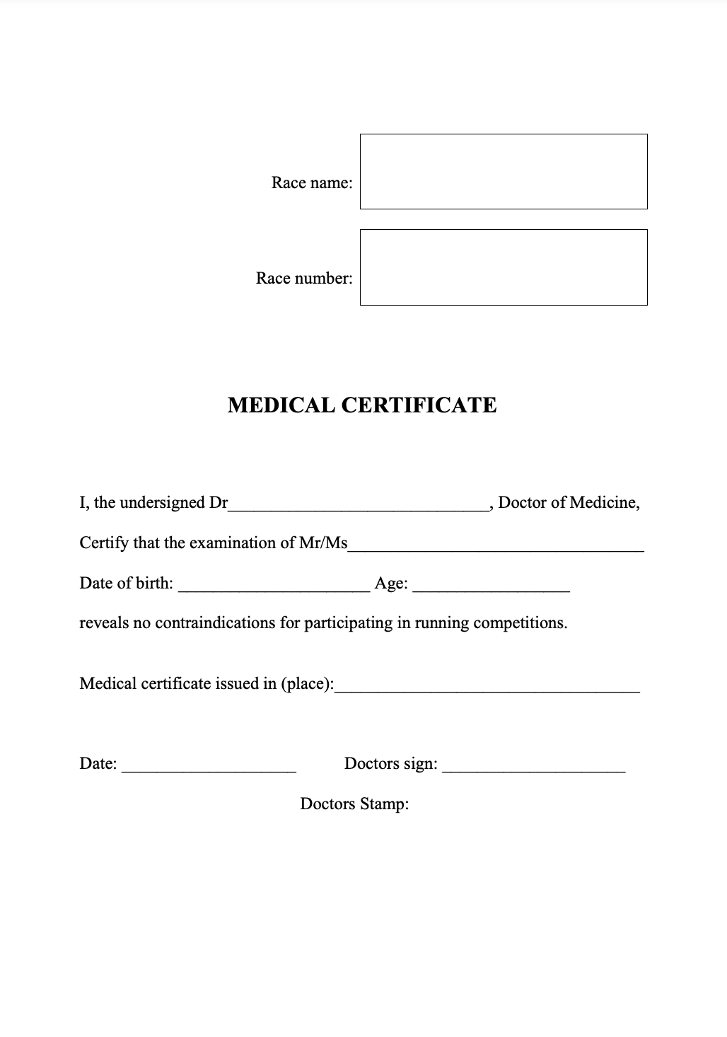 Paris Marathon Medical Certificate Format